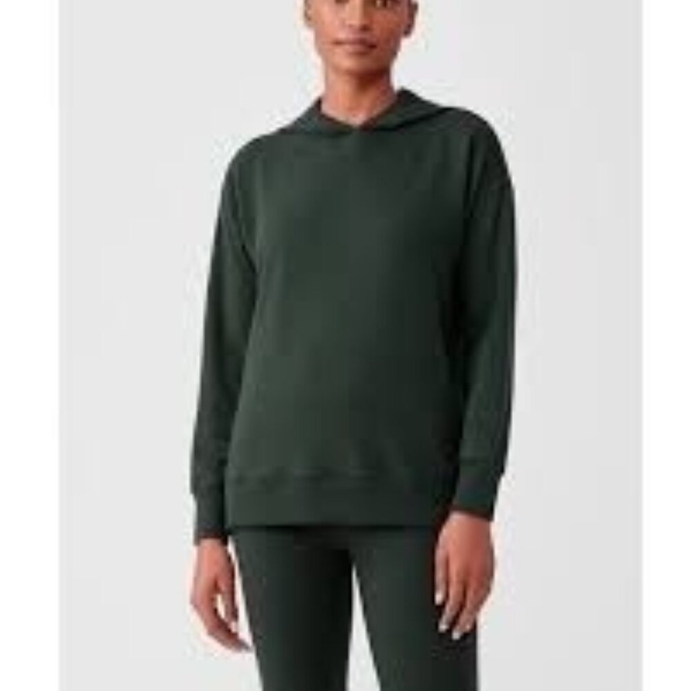 Eileen Fisher Ivy Green Soft Cozy Brushed Hooded Sweater Top Sz M Athleisure Cas